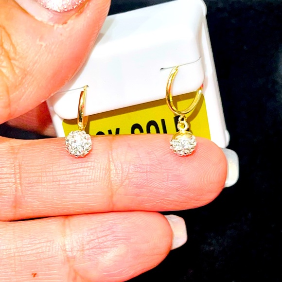 10k solid gold custom made Swarovski dangling hoops , best gift for Christmas, - Picture 1 of 4
